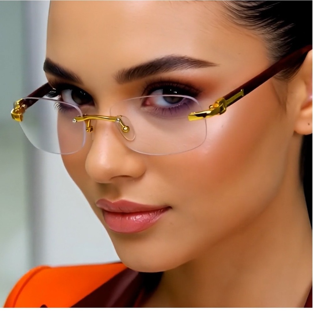 Women CLASSY‎ Style Wood Buff Retro 90s Hip Hop Rapper Luxury Clear Sunglasses